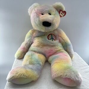 Rare Ty Beanie Peace Bear Pastel Extra Large 28" Plush New With Tag Plushie